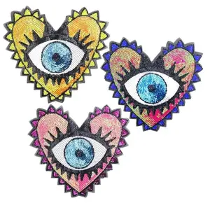 Parche de lentejuelas en el ojo hamsa patch iron on or sew on evil eye backing glue embroidery applique sequin patched