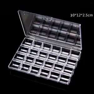 24 grid nail box translucent plastic nail jewelry box square nail drill storage box