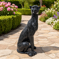 Grande figurine de léopard en mosaïque noire en fibre de verre, sculpture animale pour la décoration artistique de la maison et de l'hôtel