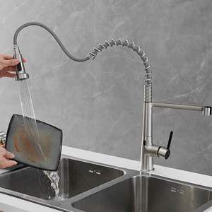 Robinet mélangeur de cuisine DB, monocommande, douchette extractible, capteur sans contact, nickel brossé, acier inoxydable 304, montage sur plan - Product Image 6