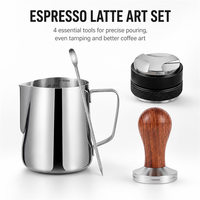 Kit Barista Personnalisé Kingze 4 Pièces : Pichet à Lait, Tamper, Distributeur, Stylo Latte Art – Ensemble d'Outils pour Café Expresso