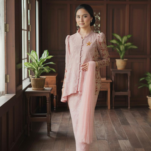 ชุดบาจูกูรุงมุสลิมสมัยใหม่สำหรับวันอีดจากมาเลเซีย  งานปัก  บาจูราญา ราคาถูก ขายส่ง รับผลิตตามแบบ (OEM) ผ้าสี่ทิศทาง ปรับแต่งได้ - Product Image 1