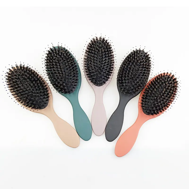 Custom logo 100% natural boar bristle Wet detangling paddle hair brush with soft flexible bristles Hair extension