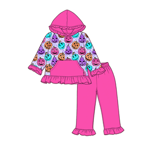Custom Pumpkin Casual Comfortable Girls Hoodie Top Pants Halloween Outfits Wholesale <b>Sisters</b> Matches Styles Factory Clothes Set - Product Image 6