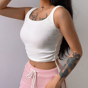 Top Corto da Donna Casual con Scollo a O in Spandex/Cotone, Arricciato con Coulisse <span class=keywords><strong>Laterale</strong></span>, Ecologico e Traspirante - Product Image 2