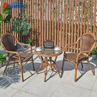 Chaise de bistrot de jardin en rotin PE Ensemble de table rectangulaire pour salle à manger en plein air Balcon Restaurant Couleur bois Chaise en osier PE Table en verre