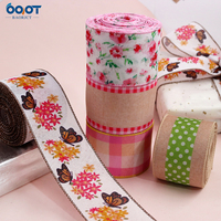 Ensemble de rubans à bordure filée à motifs papillons printaniers, fleurs et pois, imprimé papillons et fleurs sauvages, gingham rose, pois verts et blancs, tissu en toile de jute