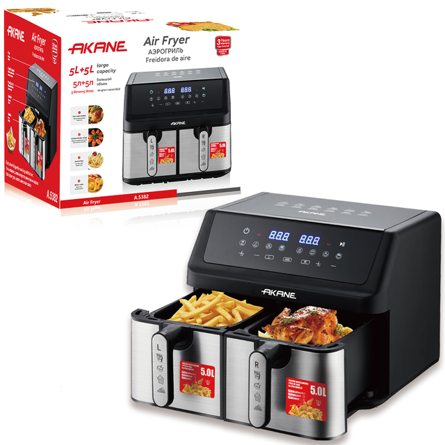 Akane A.5382 2000w 10l Dual Basket Air Fryer Freidora De Aire Digital Touch Screen 360 Air Circulation Design
