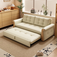 Canapé-lit moderne en bois massif avec accoudoirs en cuir PU, capitonné, convertible avec rangement, structure métallique, pour chambre d'hôtel