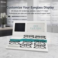 Présentoir de Comptoir Intelligent Multi-Niveaux Blanc pour Lunettes avec Miroir d'Essai Intégré et Panneau d'Affichage Interchangeable, Accent Teal