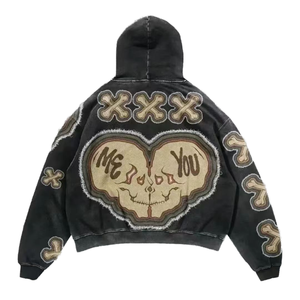 Sudadera con capucha y cremallera con estampado gráfico de grafiti vintage, estilo urbano, holgada, con estampado de arte urbano. - Product Image 1
