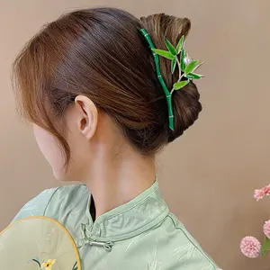 Luxury Alloy Popular 11.5 cm Latest Big Bamboo Pearl Hair Clips Metal Hair Accessories Women Green Hair Claw