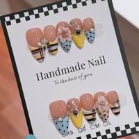 Ongles artificiels en acrylique 100% faits à la main de haute qualité, modèle fleur 3D, couleur blush, forme amande, faux ongles moyens, 10 pièces/boîte, vente en gros