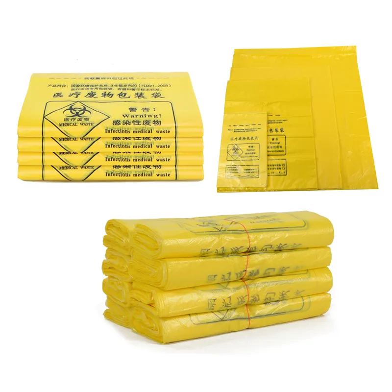 Bolsas de plástico estériles para Hospital, bolsa de basura médica amarilla para residuos de hospital