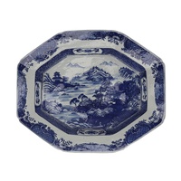 RXBP10-A-L/ RXBP10-B-S Assiette en céramique bleue et blanche de Jingdezhen, motif paysager peint à la main, plat octogonal en porcelaine