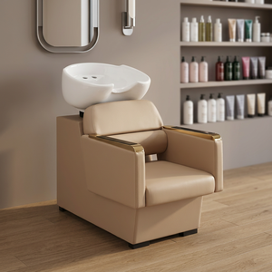 Fauteuil de lavage moderne noir rembourré avec lavabo intégré pour salon de coiffure - Product Image 3