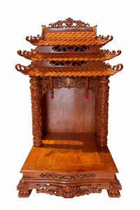 Huong Wood God of Wealth – Altères du Dieu de la Terre – Mandir traditionnel en teck sculpté à la main à trois toits - Product Image 4