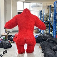Costume de Mascotte Gonflable Gorille Rouge King Kong à Poils Longs Gris pour Adultes, Idéal pour Fêtes et Carnavals - Meilleure Vente, MOQ 1 Pièce