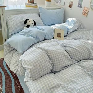 Plaid <b>Bedding</b> <b>Set</b> 4 Pcs Washed Cotton Home Use Four Seasons Eco Friendly - Product Image 2
