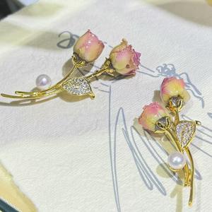 Broche élégante en forme de fleur de rose jaune, os, fleur d'eau douce, rétro, classique, artisanat, numéro incrusté, broche de poitrine, vente en gros - Product Image 5