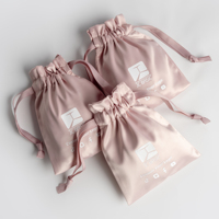 Pochette anti-poussière pour bijoux en soie rose de haute qualité Emballage avec cordon de serrage Sac en satin de toute taille avec logo