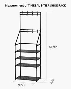 Étagère à chaussures, porte-manteau, porte-chapeaux, organisateur de rangement pour chaussures empilable, capacité de 8 paires de chaussures et de bottes, et porte-manteaux et chapeaux - Product Image 4