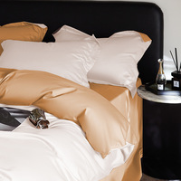 Parure de lit 4 pièces 100 % coton 100S, en satin de fibres longues, couleur unie, housse de couette douce et respirante pour hôtel, maison, dortoir