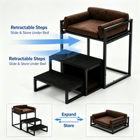 Lit surélevé pour chien et chat avec chaise longue pliable pour animaux de compagnie, échelle d'accès, structure en fer durable, design carré solide, taille XL