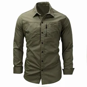 Camisa de manga comprida masculina, camisa casual verde do exército, camisas de combate tática, uniformes de trabalho com serviço personalizado, venda imperdível