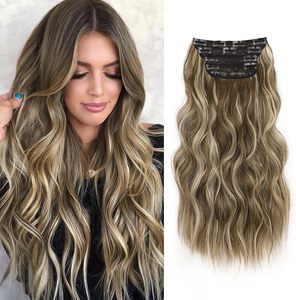 Extensions de cheveux synthétiques ondulés blonds miel de 24 pouces, 4 pièces, résistantes à la chaleur, pour femmes - Product Image 5