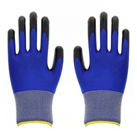Gants de travail de sécurité en nylon bleu marine foncé de calibre 15 avec revêtement en nitrile micro-mousse sur la paume pour la construction