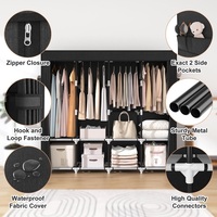 Armoire portable avec housse, 4 étagères de rangement et 4 tringles de suspension, armoire portable robuste et autoportante pour chambre à coucher