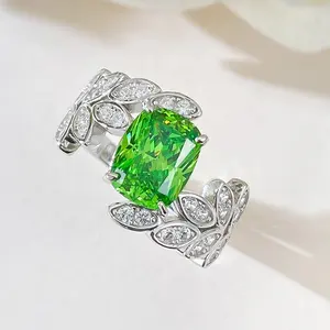 Joyería de mujer, anillos de piedra de peridoto de circón verde de compromiso de Plata de Ley 925