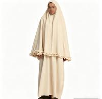 Abaya de Luxe Élégante Khimar Style Modeste Beige Robe Longue Musulmane Vente en Gros Dubaï Turquie Design en Mousseline