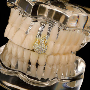 Dentadura Decorativa Flame Gold con Incrustaciones de Diamantes, Adorno Dental Unisex - Product Image 1