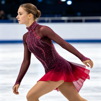 Robe de patinage artistique dégradé rouge bordeaux à manches longues en maille avec strass pour enfants et adultes, idéale pour les compétitions et spectacles sur glace