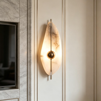 Applique murale en cuivre et marbre de luxe léger, style zen chinois, LED 3000K lumière chaude pour bureaux, salons de thé, chambres d'hôtel