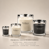 Bougie parfumée WELLNESS en verre à fond épais, bord argenté électroplaqué, cire de soja personnalisée, marque privée OEM ODM Vente en gros