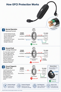 Câble d'alimentation US NEMA 5-15P vers 5-15R avec GFCI intégré, rallonge CA à 3 broches avec bouton de réinitialisation - Product Image 5