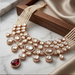 Elegant 925 Silver Traditional <b>Statement</b> <b>Necklace</b> Set with Moissanite Designer Jewelry for Women Wedding Gift Ethnic Party Wear - Product Image 3