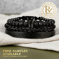 Bracelet tressé personnalisé en acier inoxydable plaqué or 18 carats pour homme, style punk torsadé, avec breloque, motif couronne de mode
