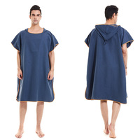 Quick Dry Microfiber Surf Poncho Knitted Bath Robe with Hood for Pool Swim & Beach Solid Color Summer Towel