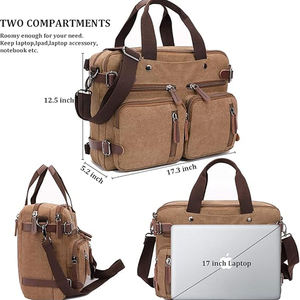 Meilleur grand marron hommes cartable imperméable velours côtelé convertible sac à dos sac de messager pour hommes 17 pouces ordinateur portable - Product Image 4