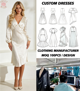 Women Satin Midi Dress Elegant V‑Neck Long <b>Puff</b> Sleeve Pleated Bust High Waist Mermaid Hem Party Wedding Guest Dress - Product Image 1