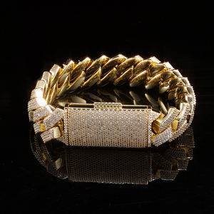 NUOYA - Brazalete de Cadena Cubana con Circonitas, 22 mm de Ancho, <span class=keywords><strong>4</strong></span> Hileras de Diamantes, Chapado en Oro, Cadena Cubana de Miami, Joyería Hip Hop para Hombre - Product Image 2