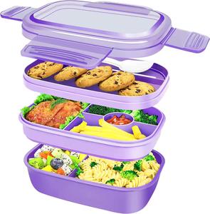 Lonchera Bento de 3 Niveles Apilables, Apta para Adultos/Niños, con Juego de Cubiertos, Hermética, Ideal para Salir de Picnic o Ir a la Escuela - Product Image 6