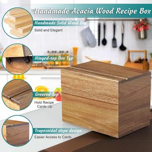 Wooden Recipe Card <b>Box</b> Square Lidded <b>Kitchen</b> <b>Storage</b> Holder Dark Brown - Product Image 3