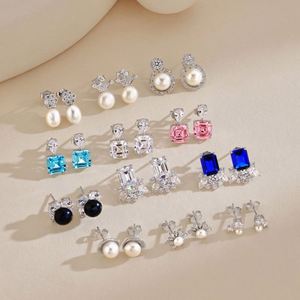 Dylam Minimalist Design Luxury Women 925 Sterling Silver Tear Square Shape 5A Zircon Diamond Fashion <b>Fine</b> Jewelry <b>Stud</b> <b>Earrings</b> - Product Image 2