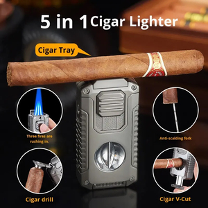 Nouveau 5-en-1 Briquet Allume-cigare V Cutter avec Cigare Triple Flamme Briquets Fumer Accesoires Cadeau - Product Image 4