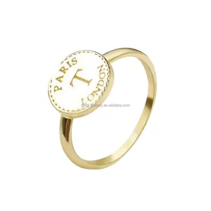 Cincin Emas Asli 9K Mode Cincin Jari Signet Wanita Perhiasan Grosir Cincin Emas untuk Huruf Klien Kustom